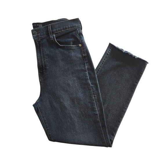 Veronica Beard Denim - Veronica Beard Joey High Rise Straight Leg Jeans Faded Black Denim Raw Hem Sz 30